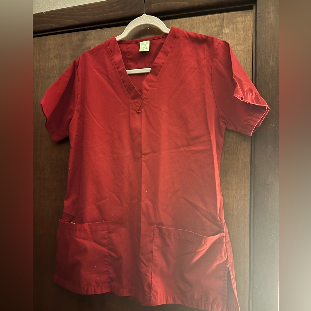Red V-Neck Scrub Top